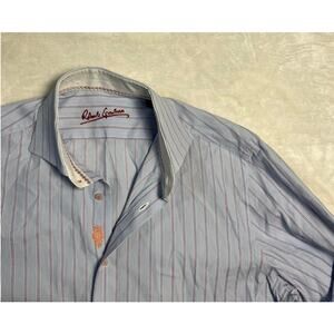 Robert Graham Button Up Shirt Mens Medium 39 15.5 Stripes Blue Pink Peach Bling